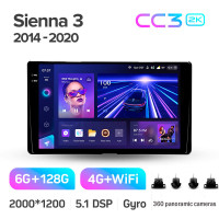 Штатная магнитола Teyes CC3 6+128 Gb с круговым обзором 360° Toyota Sienna 3 XL30 2014 - 2020 9" 2k