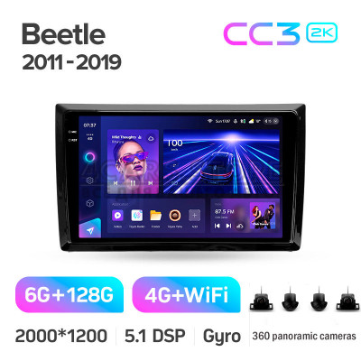 Штатная магнитола Teyes CC3 6+128 Gb с круговым обзором 360° Volkswagen Beetle A5 2011-2019 9" 2k
