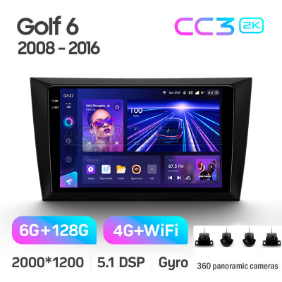 Штатная магнитола Teyes CC3 6+128 Gb с круговым обзором 360° Volkswagen Golf 6 2008-2016 9" 2k