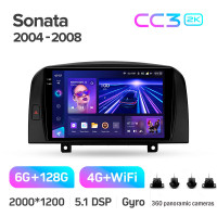 Штатная магнитола Teyes CC3 6+128 Gb с круговым обзором 360° Hyundai Sonata NF 2004-2008 9" 2k