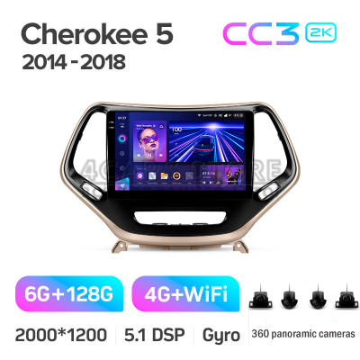 Штатная магнитола Teyes CC3 6+128 Gb с круговым обзором 360° Jeep Cherokee 5 KL 2014-2018 10" 2k
