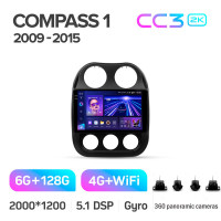Штатна магнітола Teyes CC3 6+128 Gb з коловим оглядом 360° Jeep Compass 1 MK 2009-2015 10" 2k