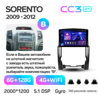 Штатная магнитола Teyes CC3 6+128 Gb с круговым обзором 360° Kia Sorento 2 XM 2009-2012 (B) 10" 2k