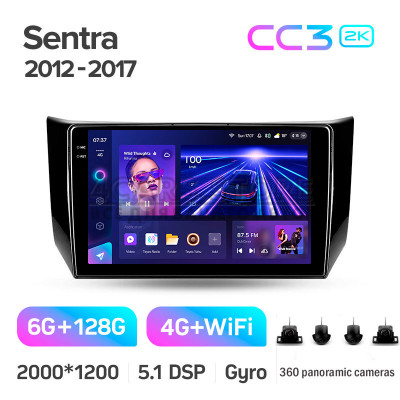 Штатная магнитола Teyes CC3 6+128 Gb с круговым обзором 360° Nissan Sentra B17 2012-2017 10" 2k