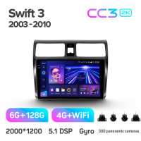 Штатная магнитола Teyes CC3 6+128 Gb с круговым обзором 360° Suzuki Swift 3 2003-2010 10" 2k