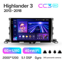 Штатная магнитола Teyes CC3 6+128 Gb с круговым обзором 360° Toyota Highlander 3 XU50 2013-2018 10" 2k (L1)