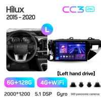 Штатная магнитола Teyes CC3 6+128 Gb с круговым обзором 360° Toyota Hilux Pick Up AN120 2015-2020 10" 2k