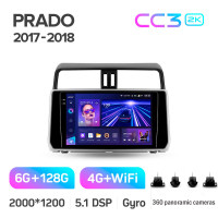 Штатная магнитола Teyes CC3 6+128 Gb с круговым обзором 360° Toyota Land Cruiser Prado 150 2018-2020 10" 2k