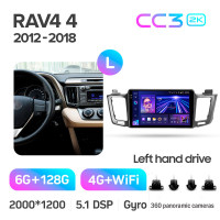 Штатная магнитола Teyes CC3 6+128 Gb с круговым обзором 360° Toyota RAV4 4 XA40 5 XA50 2012-2018 10" 2k