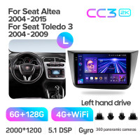Штатная магнитола Teyes CC3 6+128 Gb с круговым обзором 360° Seat Altea 5P (Left hand drive) 2004-2015 9" 2k