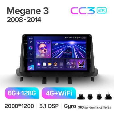 Штатная магнитола Teyes CC3 6+128 Gb с круговым обзором 360° Renault Megane 3 2008-2014 9" 2k (L1)