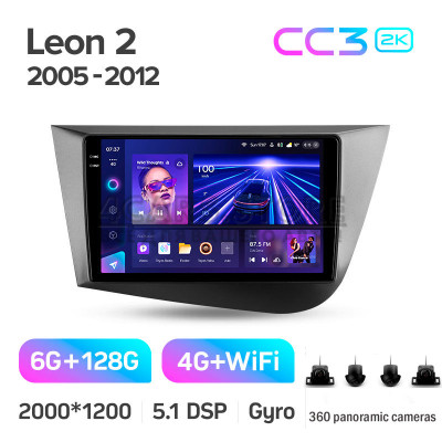 Штатная магнитола Teyes CC3 6+128 Gb с круговым обзором 360° Seat Leon 2 2005-2012 (F2) 9" 2k