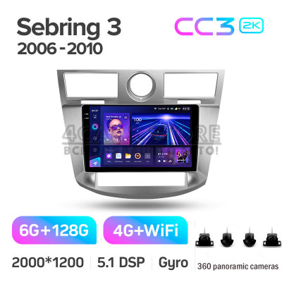 Штатна магнітола Teyes CC3 6+128 Gb з коловим оглядом 360° Chrysler Sebring 3 JS 2006-2010 9" 2k (L1)
