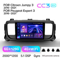 Штатна магнітола Teyes CC3 6+128 Gb з коловим оглядом 360° Citroen Jumpy III 3 SpaceTourer 1 / Peugeot Expert III 3 2016-2021 9" 2k (L1)