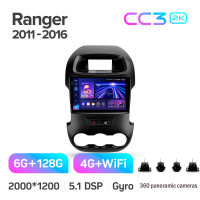 Штатная магнитола Teyes CC3 6+128 Gb с круговым обзором 360° Ford Ranger (F2) 2011-2016 9" 2k