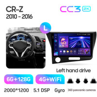 Штатная магнитола Teyes CC3 6+128 Gb с круговым обзором 360° Honda CR-Z 1 CRZ (Left hand drive) 2010-2016 9" 2k