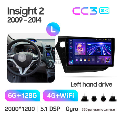 Штатна магнітола Teyes CC3 6+128 Gb з коловим оглядом 360° Honda Insight 2 LHD 2009-2014 9" 2k