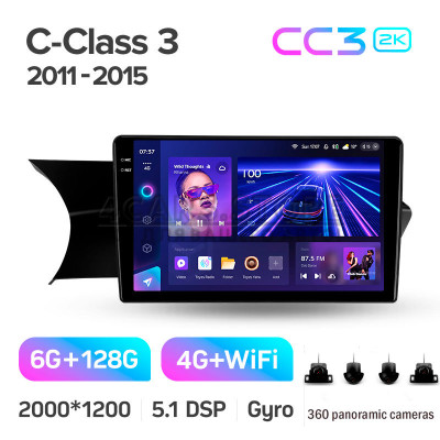Штатна магнітола Teyes CC3 6+128 Gb з коловим оглядом 360° Mercedes-Benz C-Class 3 W204 C204 S204 2011-2015 9" 2k (L3)