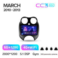 Штатна магнітола Teyes CC3 6+128 Gb з коловим оглядом 360° Nissan March Micra K13 2010-2013 9" 2k