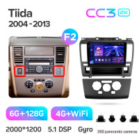 Штатная магнитола Teyes CC3 6+128 Gb с круговым обзором 360° Nissan Tiida C11 2004-2013 (F2) 9" 2k