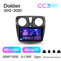 Штатная магнитола Teyes CC3 6+128 Gb с круговым обзором 360° Renault Dokker 2012-2020 9" 2k