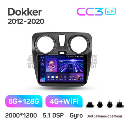 Штатная магнитола Teyes CC3 6+128 Gb с круговым обзором 360° Renault Dokker 2012-2020 9" 2k