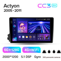 Штатная магнитола Teyes CC3 6+128 Gb с круговым обзором 360° SsangYong Actyon C100 2005-2011 9" 2k