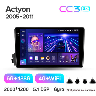 Штатная магнитола Teyes CC3 6+128 Gb с круговым обзором 360° SsangYong Actyon C100 2005-2011 9" 2k