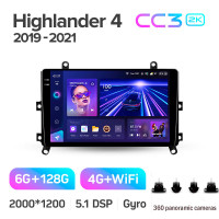 Штатная магнитола Teyes CC3 6+128 Gb с круговым обзором 360° Toyota Highlander 4 XU70 2019-2021 9" 2k (L1)