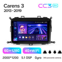 Штатная магнитола Teyes CC3 6+128 Gb с круговым обзором 360° Kia Carens RP 3 III 2013-2019 9" 2k