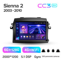 Штатная магнитола Teyes CC3 6+128 Gb с круговым обзором 360° Toyota Sienna 2 II XL20 2003-2010 9" 2k