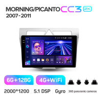 Штатная магнитола Teyes CC3 6+128 Gb с круговым обзором 360° Kia Morning picanto 2007-2011 9" 2k