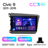 Штатная магнитола Teyes CC3 4+64 Gb Honda Civic 9 FB FK FD 2011-2015 9" 2k