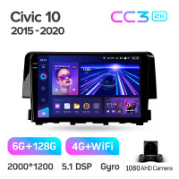 Штатная магнитола Teyes CC3 6+128 Gb Honda Civic 10 FC FK 2015-2020 9" 2k