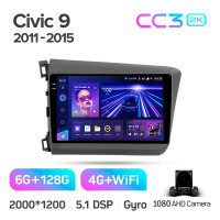 Штатная магнитола Teyes CC3 6+128 Gb Honda Civic 9 FB FK FD 2011-2015 9" 2k