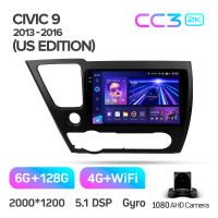 Штатная магнитола Teyes CC3 6+128 Gb Honda Civic 9 Middle East 2013-2016 9" 2k (L1)