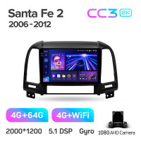 Штатна магнітола Teyes CC3 4+64 Gb Hyundai Santa Fe 2 2006-2012 9" 2k