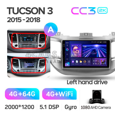 Штатная магнитола Teyes CC3 4+64 Gb Hyundai Tucson 3 2015-2018 (A) 9" 2k