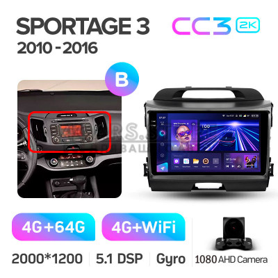 Штатная магнитола Teyes CC3 4+64 Gb Kia Sportage 3 SL 2010-2016 (B) 9" 2k