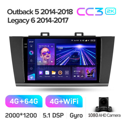 Штатная магнитола Teyes CC3 4+64 Gb Subaru Outback 5 2014-2018 Legacy 6 2014-2017 9" 2k (L1)