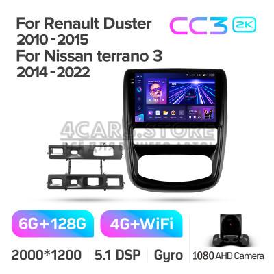 Штатна магнітола Teyes CC3 6+128 Gb Renault Duster 1 2010-2015 For Nissan terrano 3 2014-2022 9" 2k