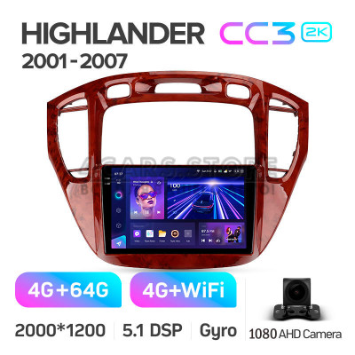 Штатная магнитола Teyes CC3 4+64 Gb Toyota Highlander 1 XU20 2001-2007 9" 2k (L1)