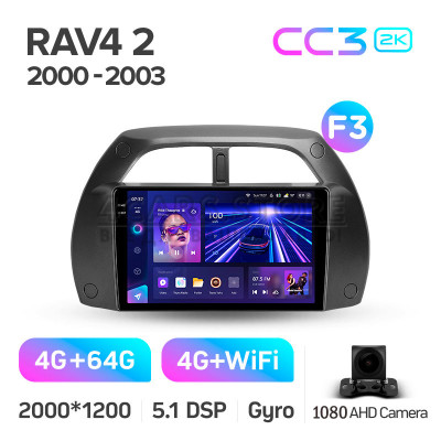 Штатная магнитола Teyes CC3 4+64 Gb Toyota RAV4 2 CA20 CA20W XA20 2000 - 2003 (F3) 9" 2k