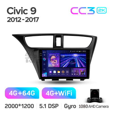 Штатна магнітола Teyes CC3 4+64 Gb Honda Civic 9 FK FB 2012-2017 9" 2k