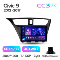 Штатная магнитола Teyes CC3 6+128 Gb Honda Civic 9 FK FB 2012-2017 9" 2k