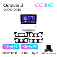 Штатная магнитола Teyes CC3 4+64 Gb Skoda Octavia 2 A5 2008-2013 10" black 2k