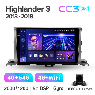 Штатна магнітола Teyes CC3 4+64 Gb Toyota Highlander 3 XU50 2013-2018 10" 2k (L1)