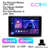 Штатная магнитола Teyes CC3 4+64 Gb Renault Master 2010-2019 For Nissan NV400 2010-2020 For Opel Movano 2 2010-2019 (F1) 10" 2k
