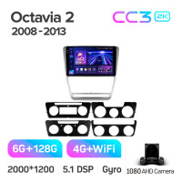 Штатная магнитола Teyes CC3 6+128 Gb Skoda Octavia 2 A5 2008-2013 10" black 2k