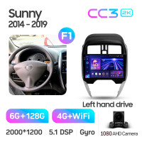 Штатная магнитола Teyes CC3 6+128 Gb Nissan Sunny (Left hand drive) 2014-2019 (F1) 10" 2k